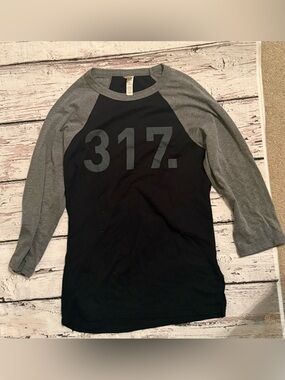 Black & Gray Raglan Baseball Tee with 317 Graphic